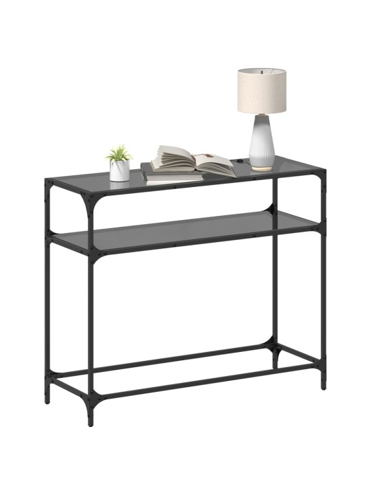 Konzolový stolek s černou skleněnou deskou 98 x 35 x 81 cm ocel
