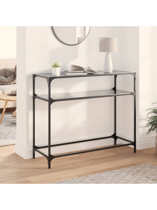 Konzolový stolek s černou skleněnou deskou 98 x 35 x 81 cm ocel