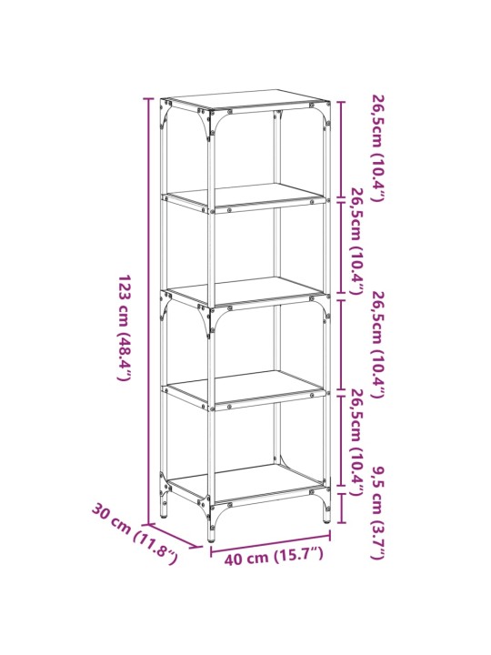 Úložný regál s průhlednou skleněnou deskou 40x30x123 cm ocel