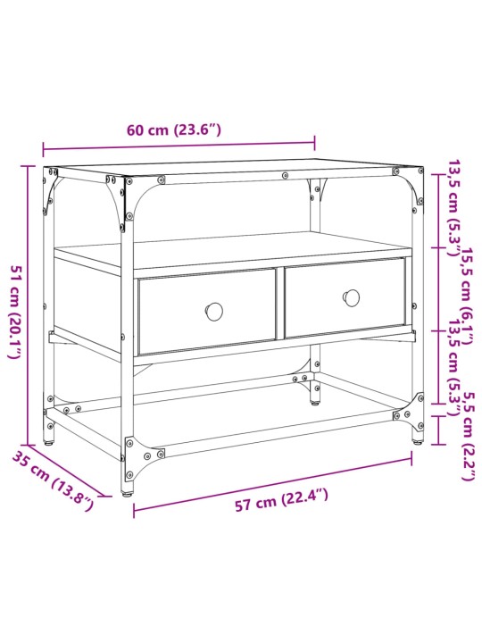 Tv skříňka se skleněnou deskou šedá sonoma 60x35x51 cm kompozit