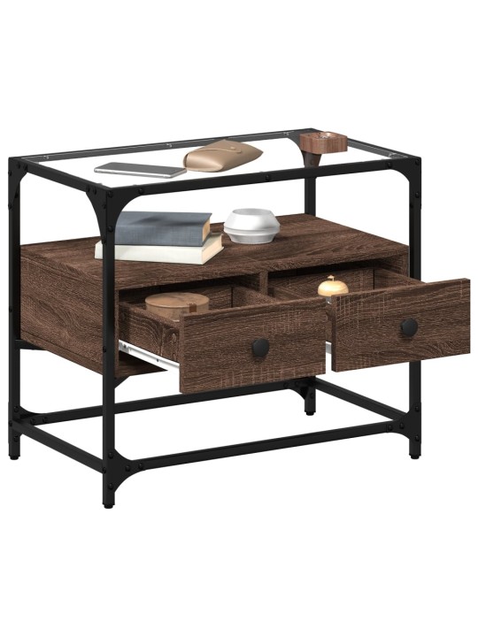 Tv skříňka se skleněnou deskou hnědý dub 60x35x51 cm kompozit
