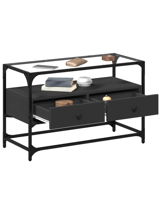 TV skříňka se skleněnou deskou černá 80 x 35 x 51 cm kompozit