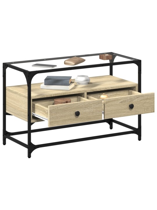 TV skříňka se skleněnou deskou dub sonoma 80x35x51 cm kompozit