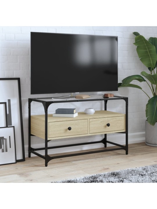 TV skříňka se skleněnou deskou dub sonoma 80x35x51 cm kompozit