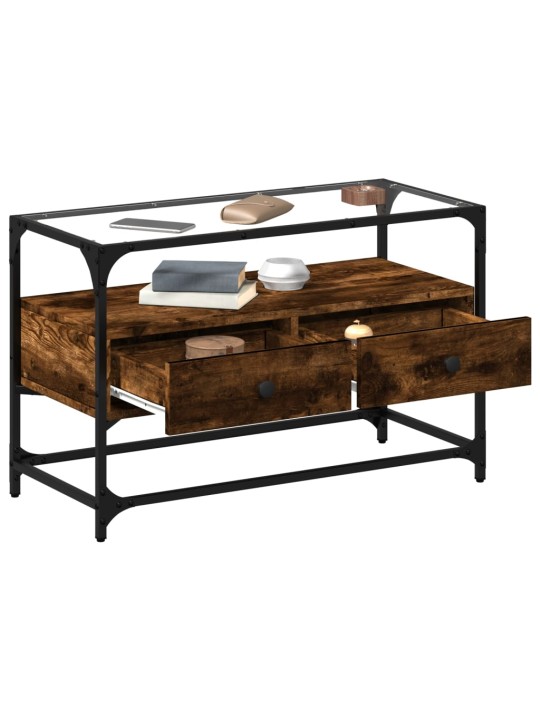 Tv skříňka se skleněnou deskou kouřový dub 80x35x51 cm kompozit