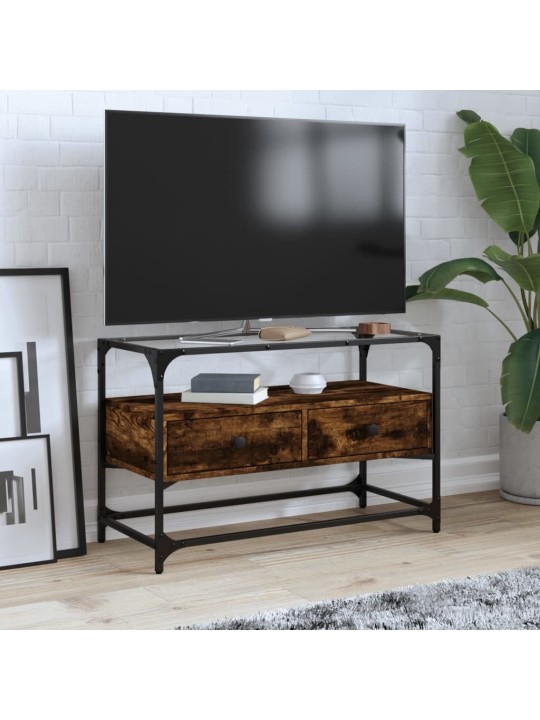 Tv skříňka se skleněnou deskou kouřový dub 80x35x51 cm kompozit