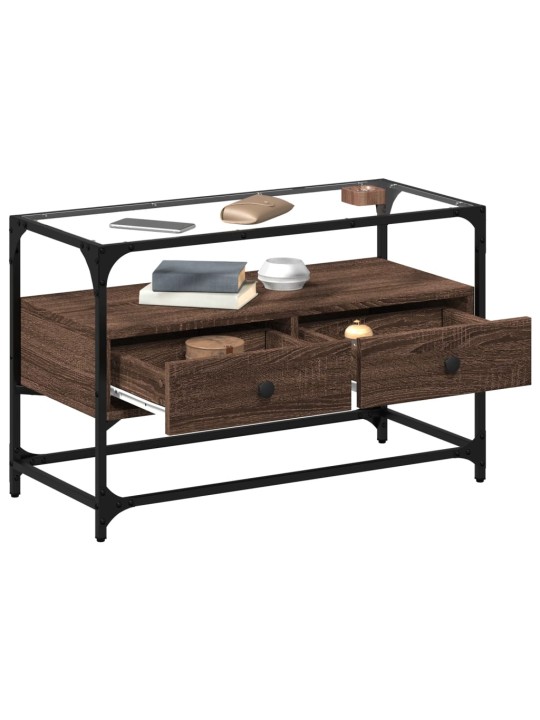 Tv skříňka se skleněnou deskou kouřový dub 80x35x51 cm kompozit