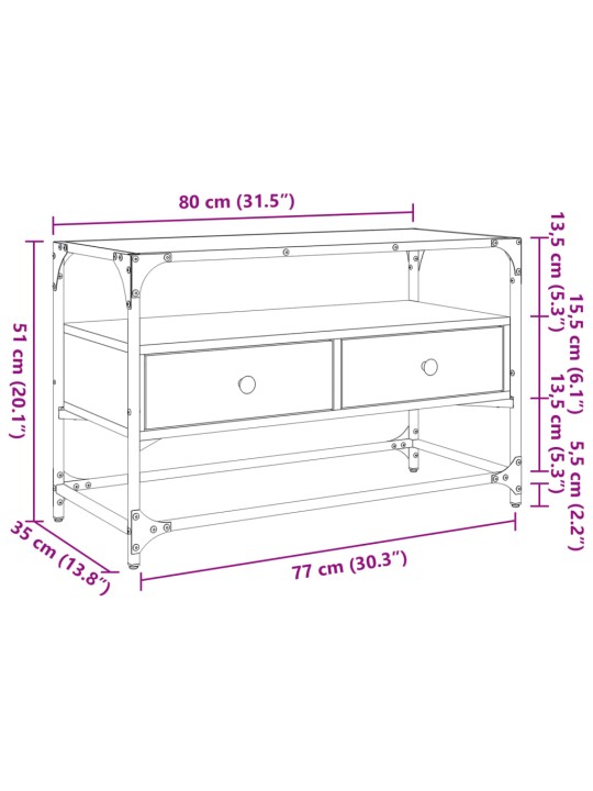 Tv skříňka se skleněnou deskou kouřový dub 80x35x51 cm kompozit