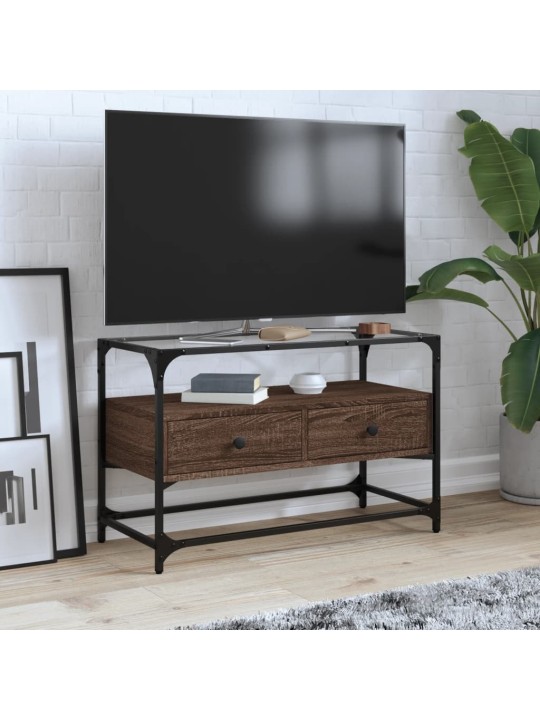 Tv skříňka se skleněnou deskou kouřový dub 80x35x51 cm kompozit