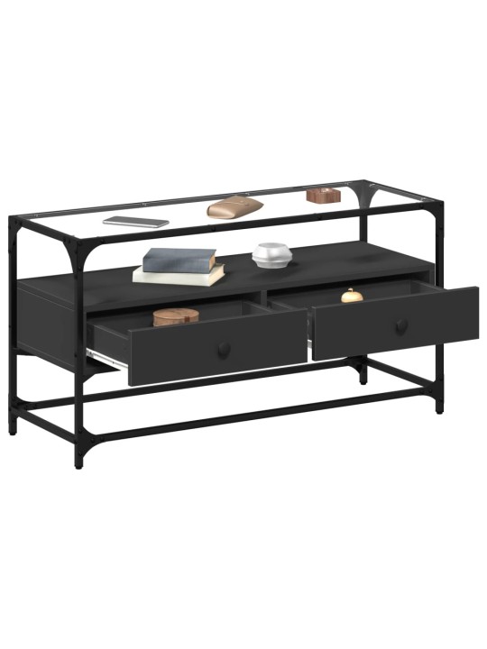 TV skříňka se skleněnou deskou černá 98 x 35 x 51 cm kompozit