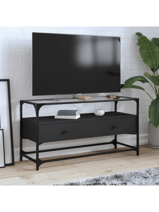 TV skříňka se skleněnou deskou černá 98 x 35 x 51 cm kompozit