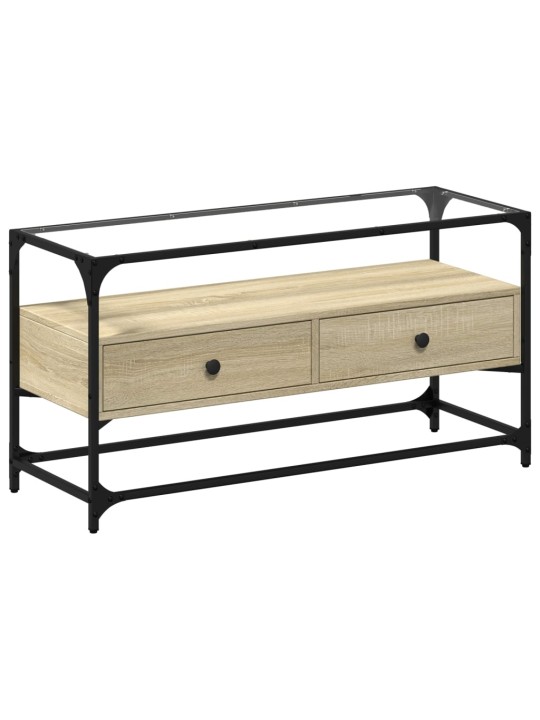 TV skříňka se skleněnou deskou dub sonoma 98x35x51 cm kompozit
