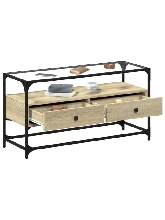 TV skříňka se skleněnou deskou dub sonoma 98x35x51 cm kompozit