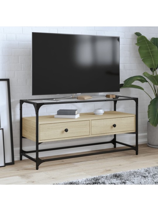 TV skříňka se skleněnou deskou dub sonoma 98x35x51 cm kompozit