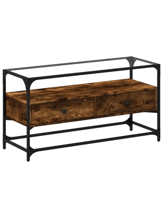 Tv skříňka se skleněnou deskou kouřový dub 98x35x51 cm kompozit