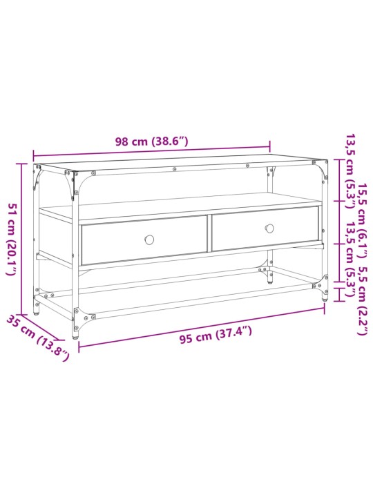 Tv skříňka se skleněnou deskou kouřový dub 98x35x51 cm kompozit