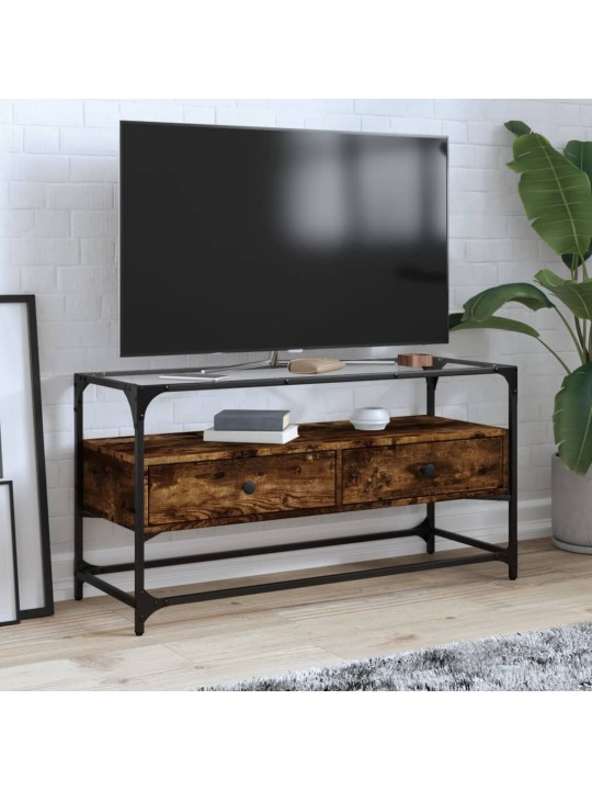 Tv skříňka se skleněnou deskou kouřový dub 98x35x51 cm kompozit