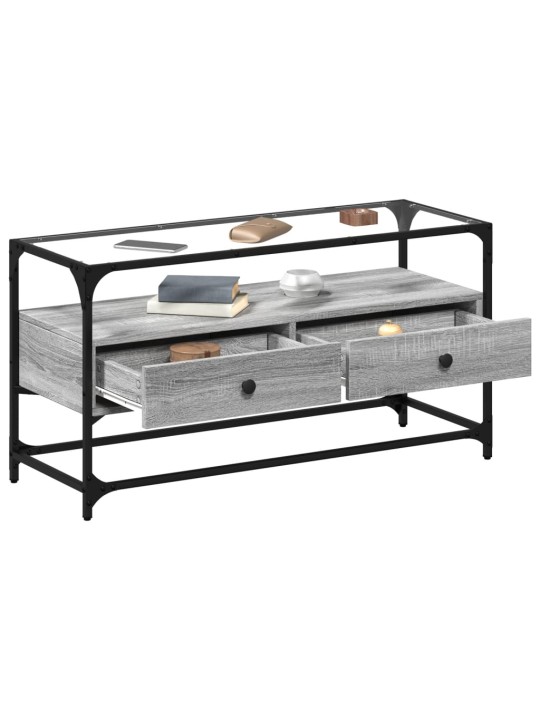 Tv skříňka se skleněnou deskou šedá sonoma 98x35x51 cm kompozit