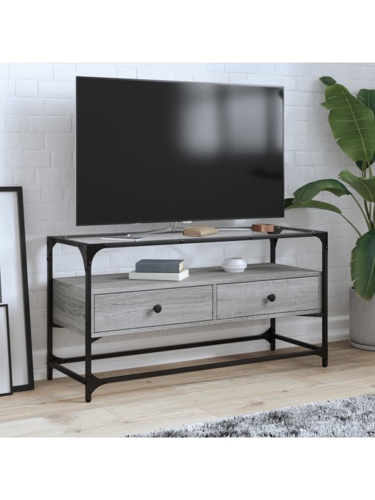 Tv skříňka se skleněnou deskou šedá sonoma 98x35x51 cm kompozit