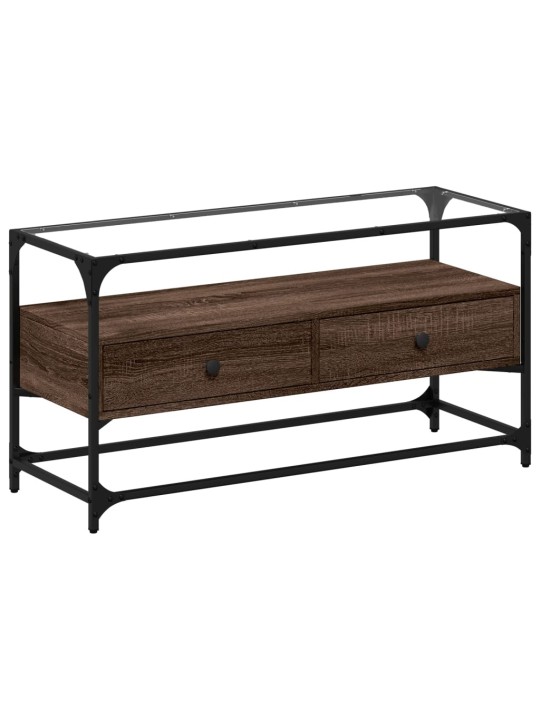 Tv skříňka se skleněnou deskou hnědý dub 98x35x51 cm kompozit