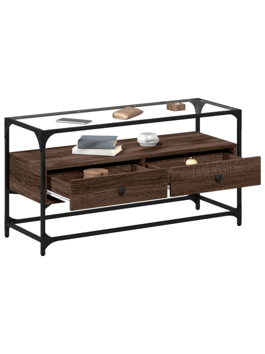 Tv skříňka se skleněnou deskou hnědý dub 98x35x51 cm kompozit
