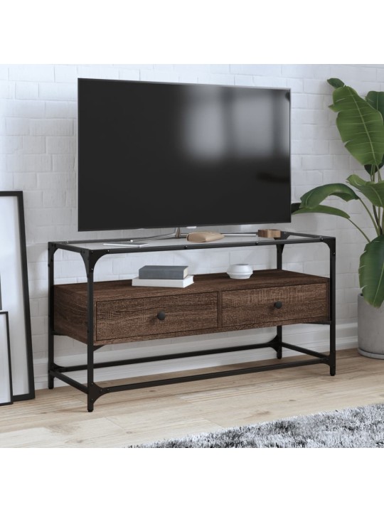 Tv skříňka se skleněnou deskou hnědý dub 98x35x51 cm kompozit