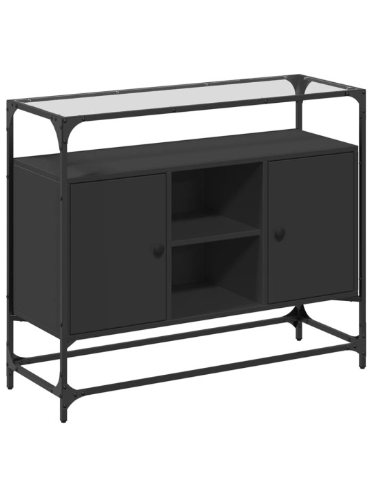 Příborník se skleněnou deskou černý 98x35x81cm kompozitní dřevo