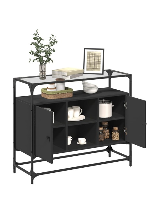 Příborník se skleněnou deskou černý 98x35x81cm kompozitní dřevo