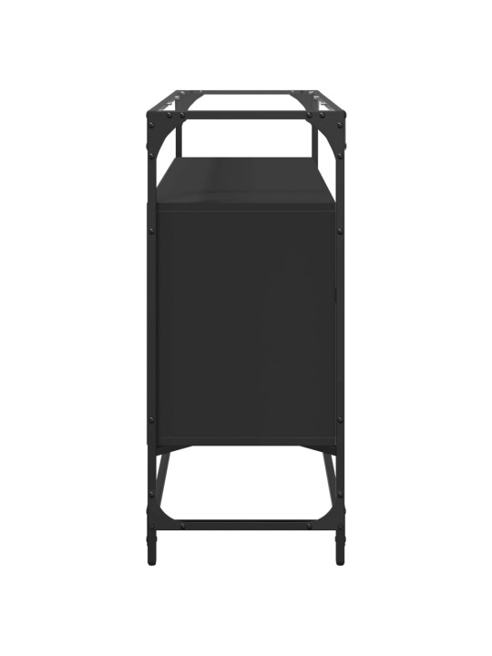 Příborník se skleněnou deskou černý 98x35x81cm kompozitní dřevo
