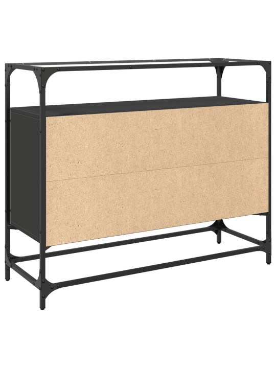 Příborník se skleněnou deskou černý 98x35x81cm kompozitní dřevo