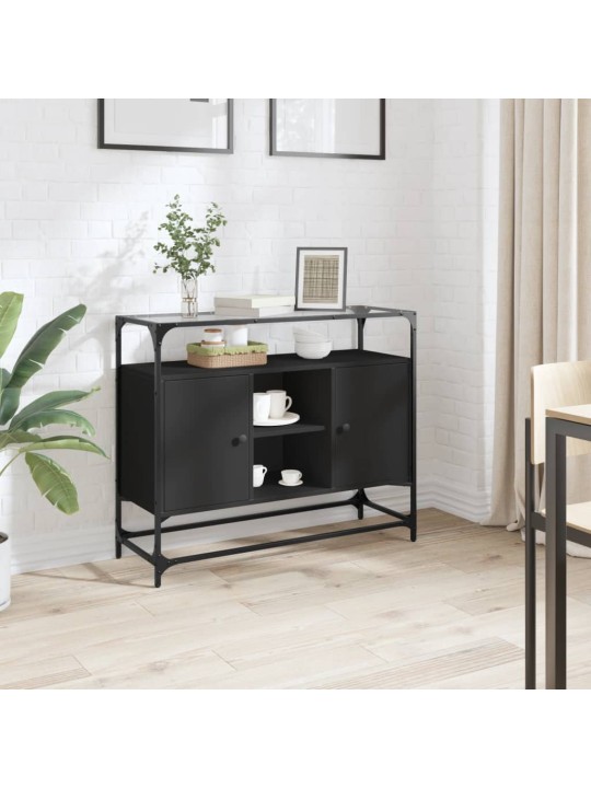 Příborník se skleněnou deskou černý 98x35x81cm kompozitní dřevo