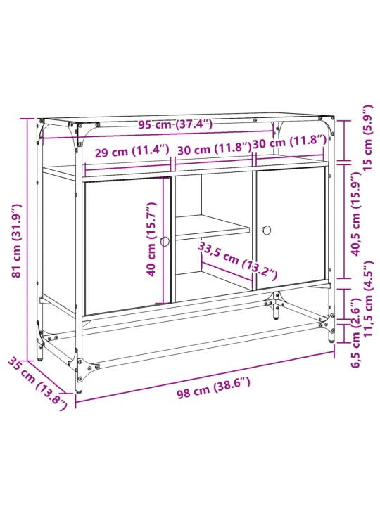 Příborník se skleněnou deskou dub sonoma 98x35x81 cm kompozit