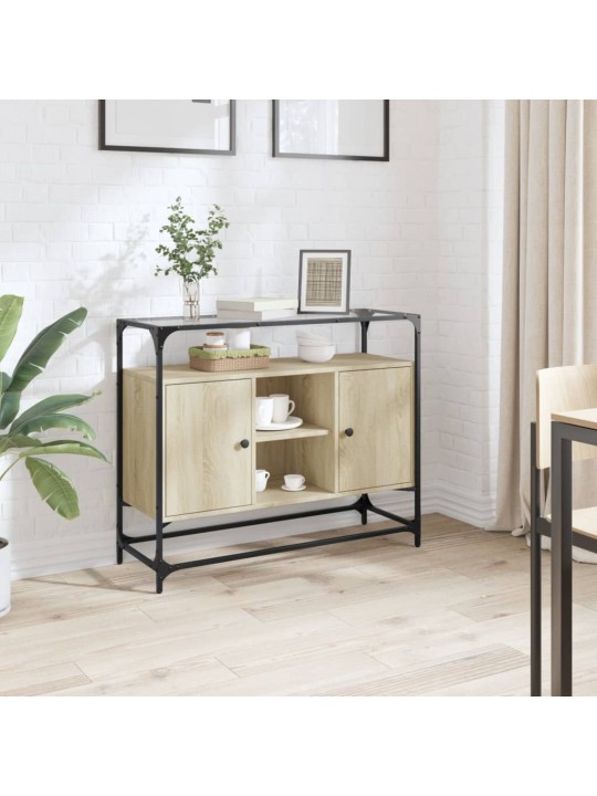 Příborník se skleněnou deskou dub sonoma 98x35x81 cm kompozit