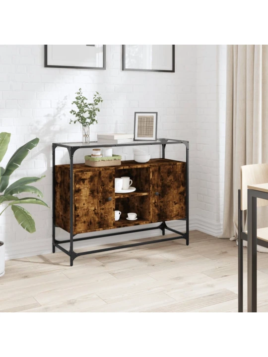 Příborník se skleněnou deskou kouřový dub 98x35x81 cm kompozit