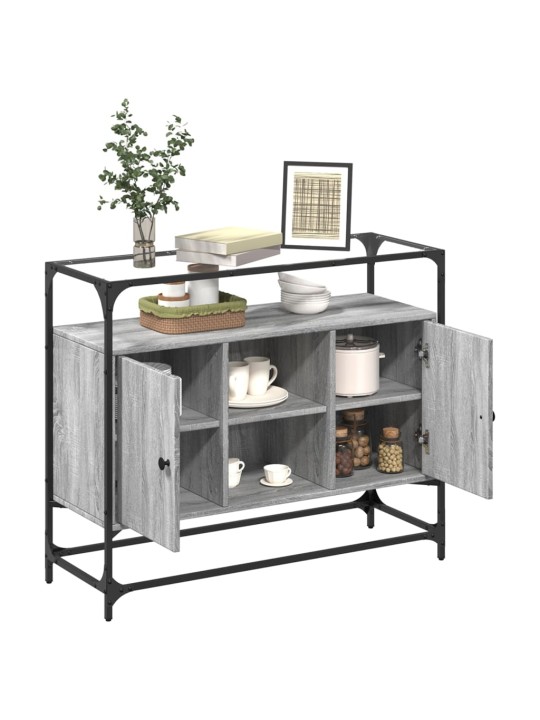 Příborník se skleněnou deskou šedá sonoma 98x35x81 cm kompozit