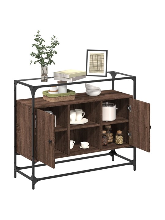 Příborník se skleněnou deskou hnědý dub 98x35x81 cm kompozit