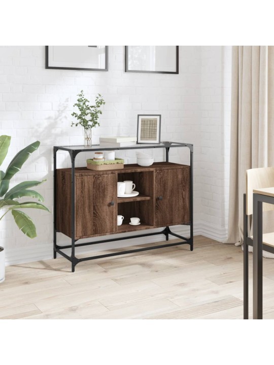 Příborník se skleněnou deskou hnědý dub 98x35x81 cm kompozit