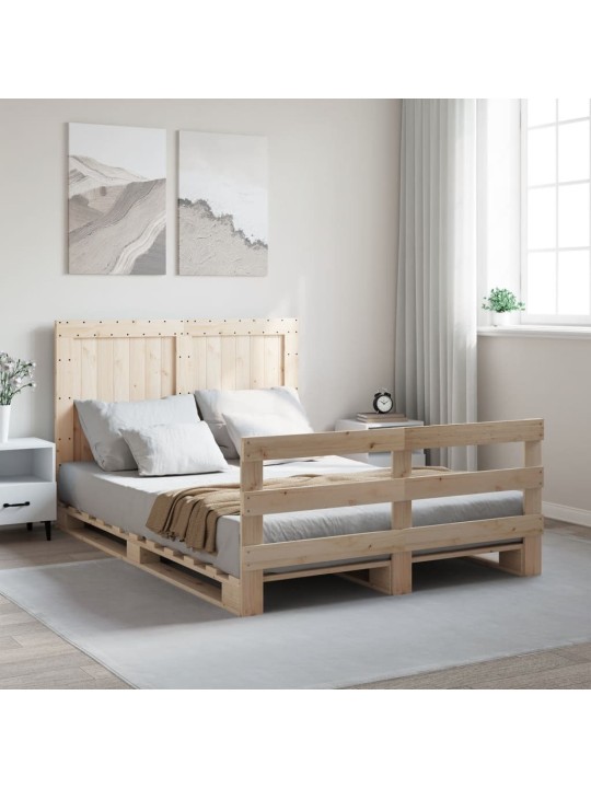 Rám postele s čelem bílý 140 x 200 cm masivní borové dřevo