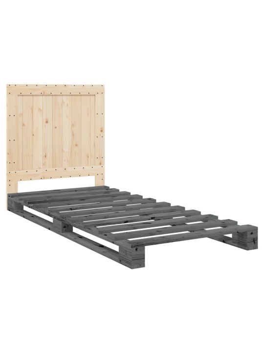 Rám postele s čelem šedý 90 x 200 cm masivní borové dřevo