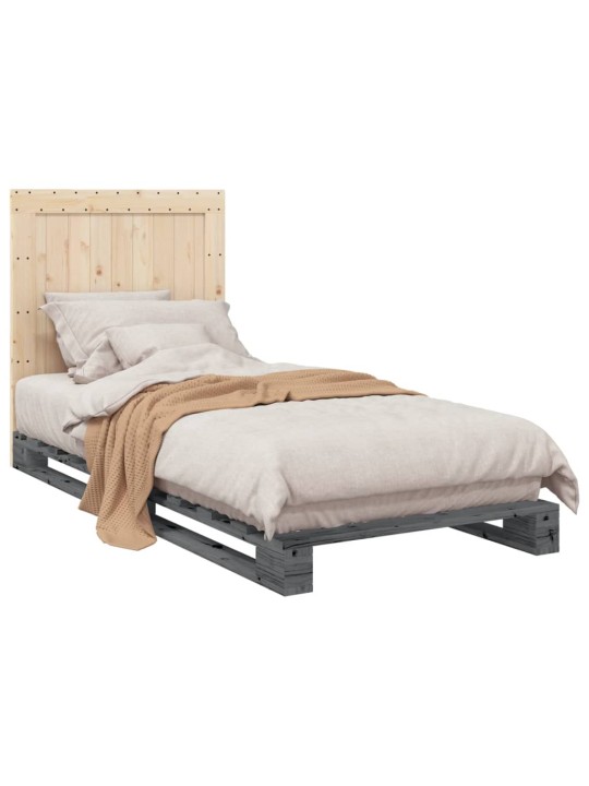 Rám postele s čelem šedý 90 x 200 cm masivní borové dřevo