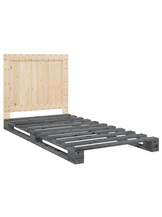 Rám postele s čelem šedý 100 x 200 cm masivní borové dřevo