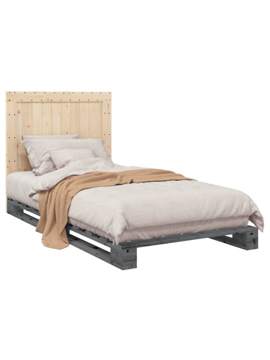 Rám postele s čelem šedý 100 x 200 cm masivní borové dřevo
