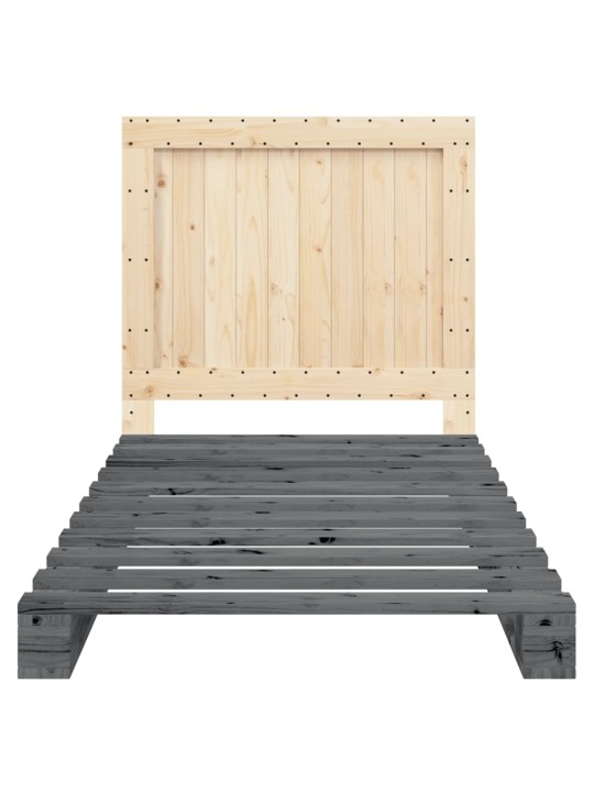 Rám postele s čelem šedý 100 x 200 cm masivní borové dřevo