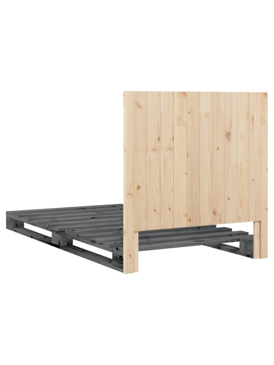 Rám postele s čelem šedý 100 x 200 cm masivní borové dřevo