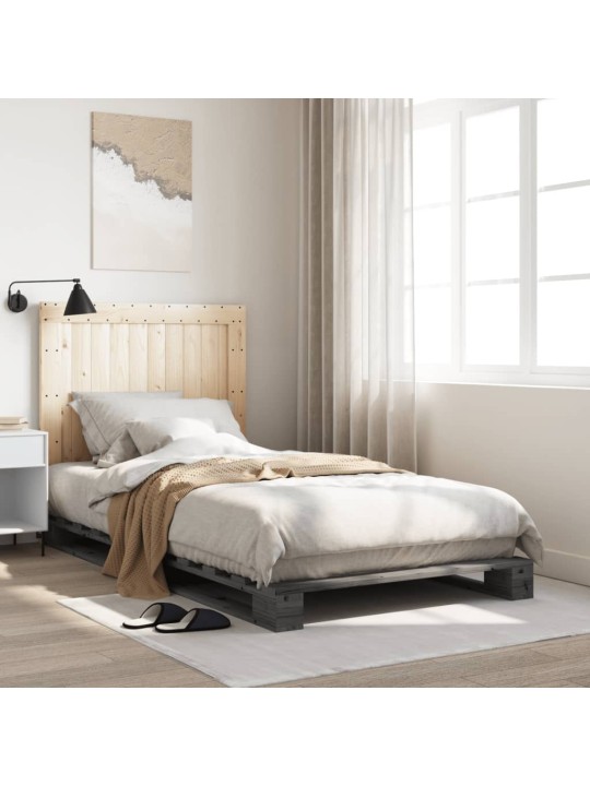 Rám postele s čelem šedý 100 x 200 cm masivní borové dřevo
