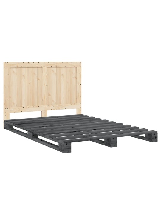 Rám postele s čelem šedý 140 x 200 cm masivní borové dřevo