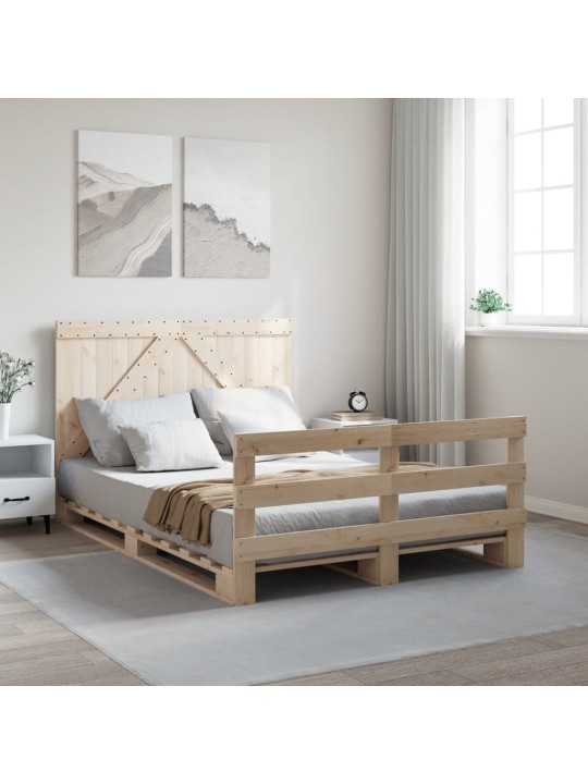 Rám postele s čelem bílý 140 x 200 cm masivní borové dřevo