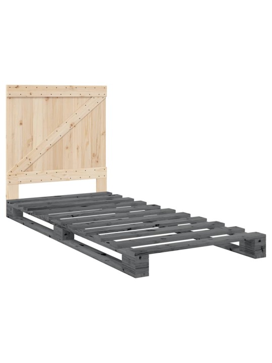 Rám postele s čelem šedý 90 x 200 cm masivní borové dřevo