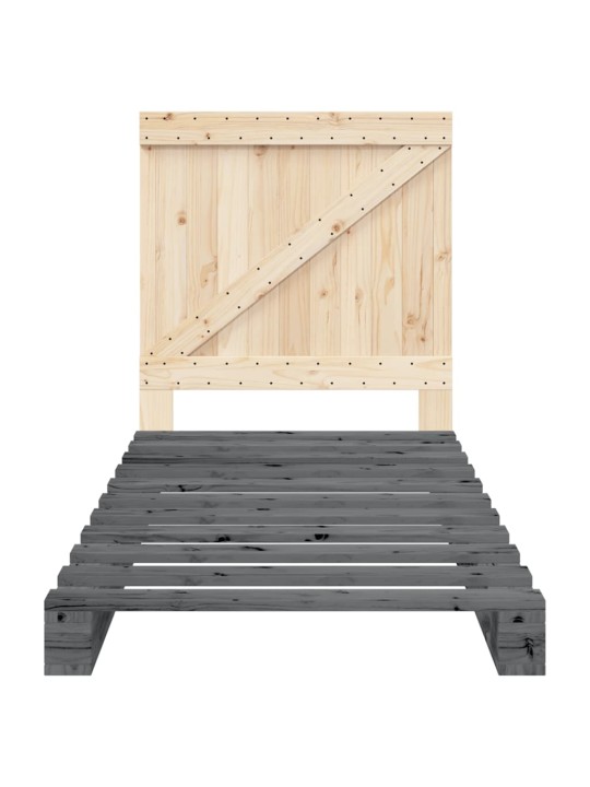 Rám postele s čelem šedý 90 x 200 cm masivní borové dřevo