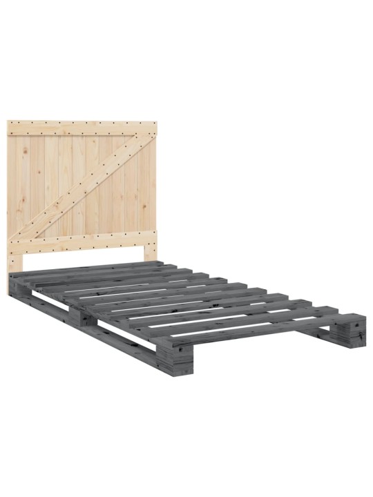 Rám postele s čelem šedý 100 x 200 cm masivní borové dřevo